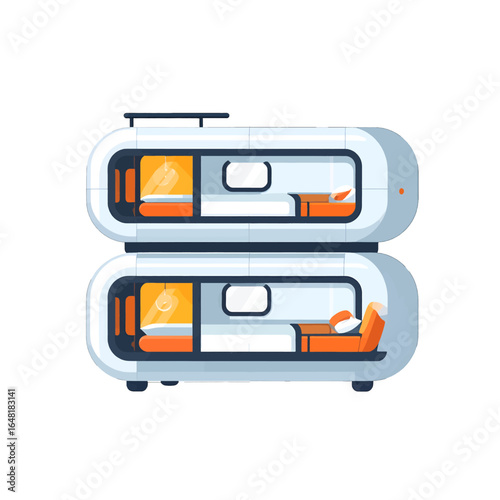 Futuristic Bunk Bed Design with Orange Accents and Rounded Edges