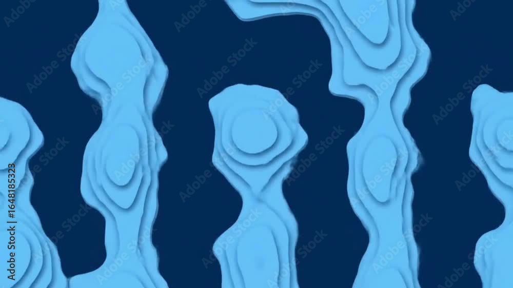 Abstract light blue topographic contour lines forming layered vertical shapes on a dark blue background.