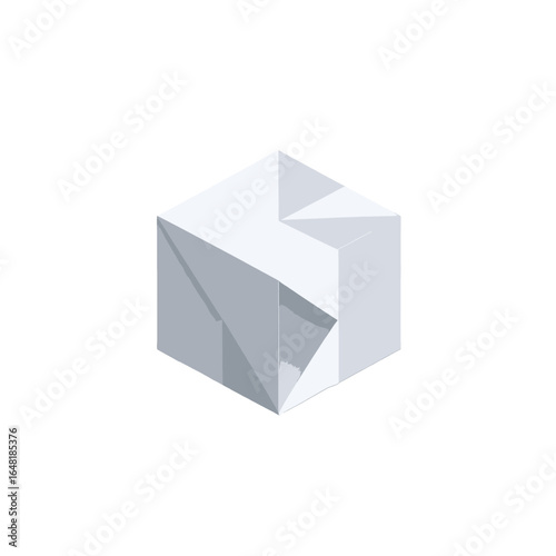 Isometric Cube with Geometric Facets and Light Gray Tones