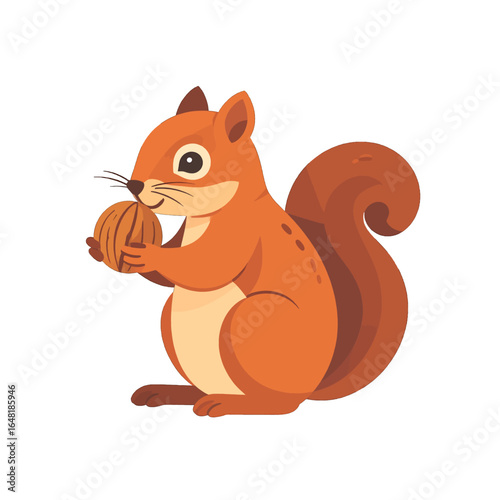Cartoon Squirrel Holding a Nut with Bushy Tail