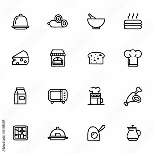Food and kitchen icons set vector design for restaurant menu cooking recipe and culinary website design asset