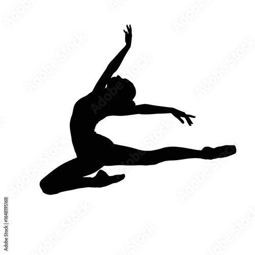 Silhouette of a ballet dancer in a dynamic pose isolated on white background