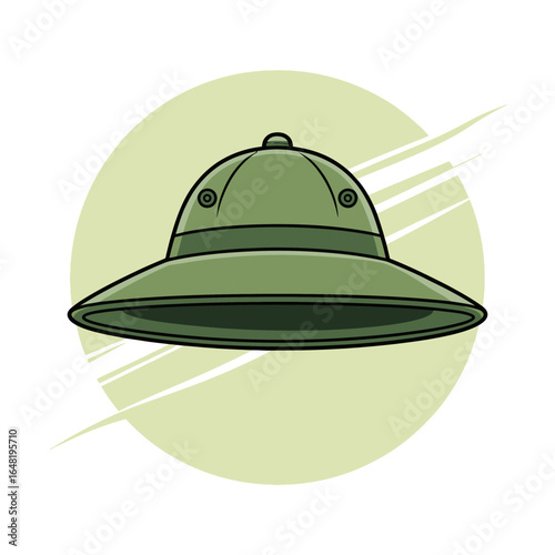 Green pith helmet safari hat isolated on white background