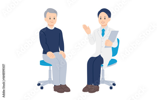 診断･説明する男性医師とシニアの男性患者【人物ベクターイラスト素材】
