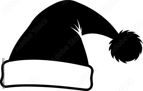 Silhouette of a santa hat with a fluffy pom pom and white trim on a white background image here