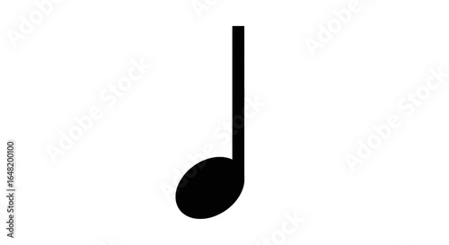 A black quarter note symbol with a stem extending upward on a white background in a simple graphic style