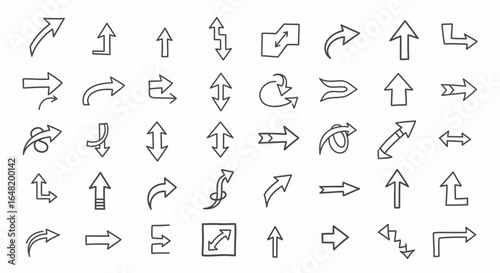Collection of various arrow designs pointing in different directions for navigation and wayfinding use