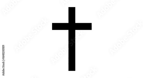 Illustration of a simple black christian cross symbol on a white background in a minimalist style
