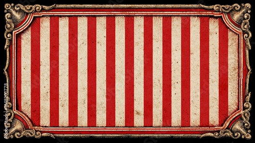 Ornate framed vintage circus banner with red and white stripes