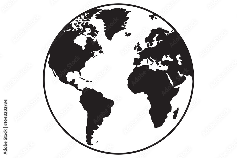 Fototapeta premium Simple black world globe map silhouette illustration design