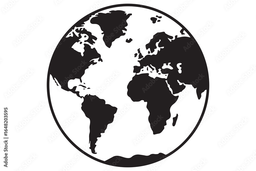 Fototapeta premium Simple black world globe map silhouette illustration design 