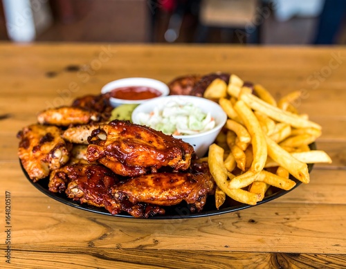Grilled chicken wings and fries