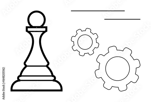 Chess pawn alongside gears highlighting synergy, strategy, workflow, collaboration, productivity, innovation, leadership. Ideal for teamwork, management process optimization simple landing page