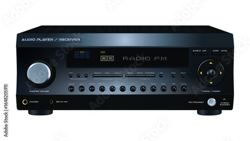 Wzmacniacz audio w ciemnych kolorach obudwy