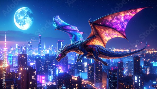 Space Dragon Above Urban Skyline