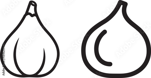 Two garlic bulbs vector illustration in black and white, healthy ingredient symbol