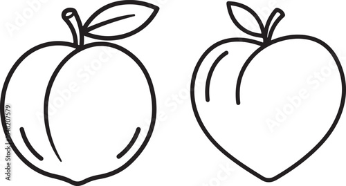 Peach fruit outline vector illustration, food, organic, farm, autumn, harvest