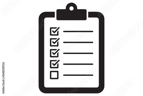 Simple checklist clipboard silhouette icon minimalist vector illustration isolated on white background
