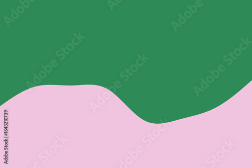 A vibrant abstract background features a playful wavy border separating a rich green upper section from a soft pastel pink lower area, perfect for modern designs.