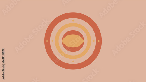 Concentric Circles and Oval Shape in Earthy Tones on Pale Pink Background abstract geometric