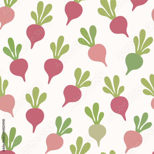 Cute radish vegetable seamless pattern illustration.