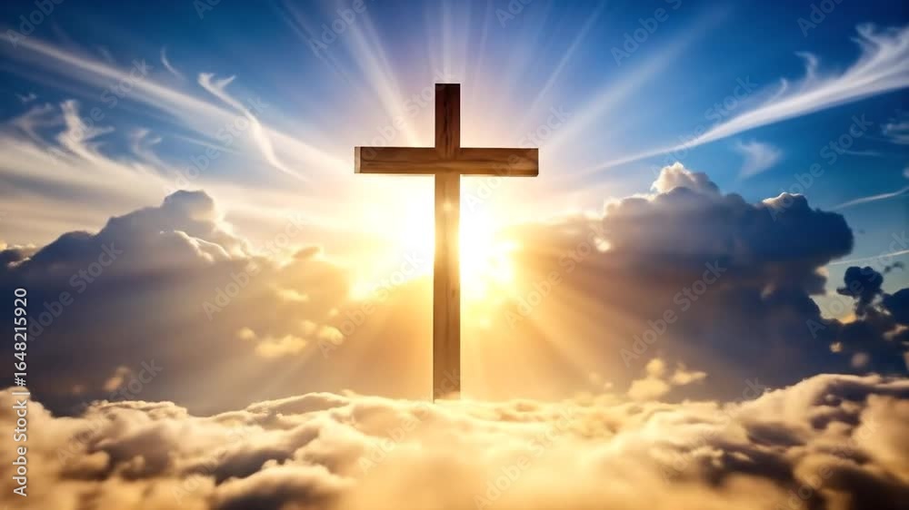 Cross in Heavenly Sky with Radiant Sun Rays with Religion Concept. Cross in Heavenly Sky with Radiant Sun Rays with Religion Concept.