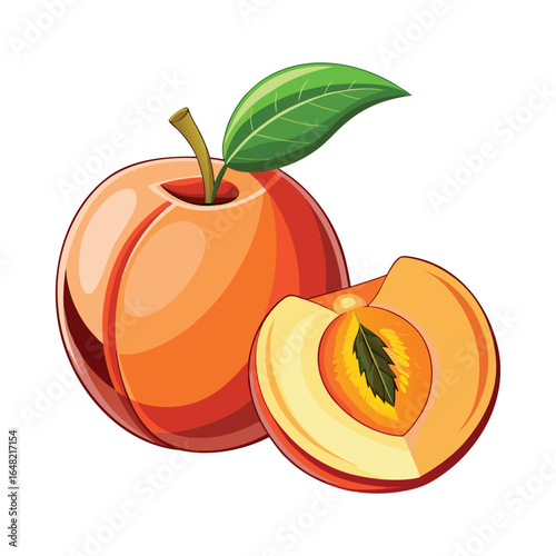 Fresh Ripe Peach Fruit Vector Illustration