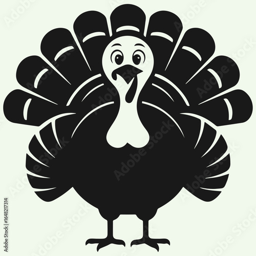 Cute Cartoon Turkey Silhouette Standing Front View