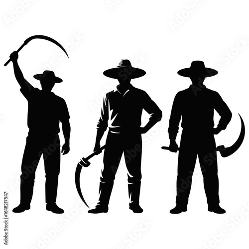 Farmers with harvest tools