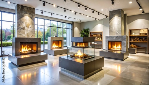 Modern fireplace showroom with multiple displays
