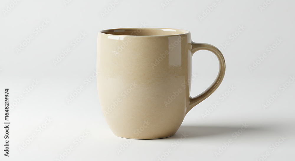 Fototapeta premium Ceramic coffee mug with glossy finish isolated on pure white background, minimal design, clean aesthetics, sharp focus, ideal for branding, product mockup, advertising, or e-commerce presentation. 