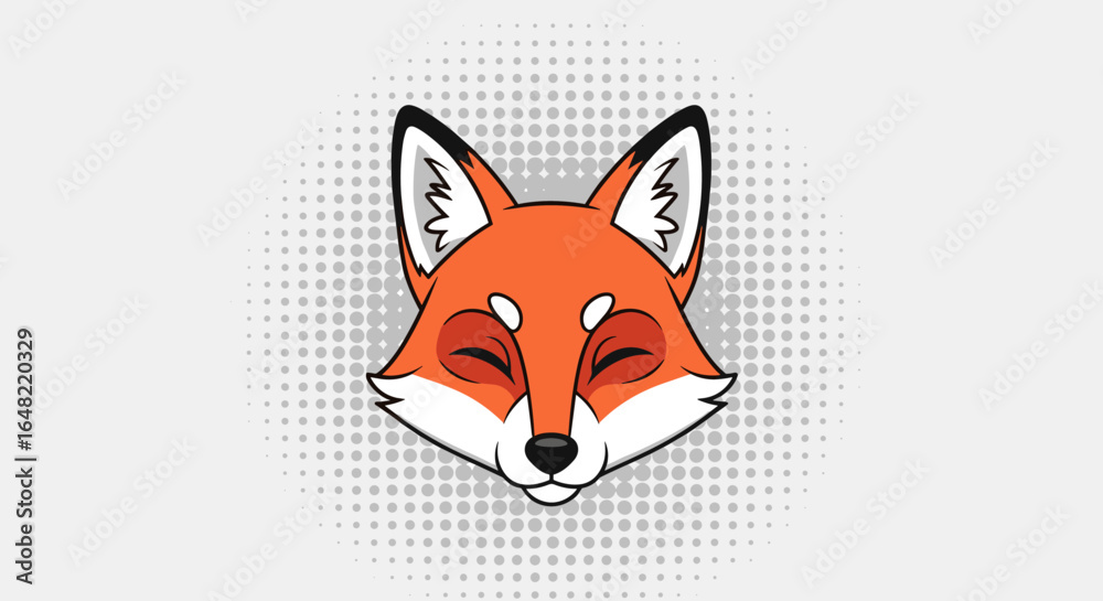 Obraz premium Adorable red fox face with closed eyes surrounded by dots