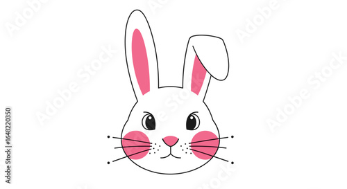 Cute white rabbit face with pink ears and cheeks adorable easter bunny illustration