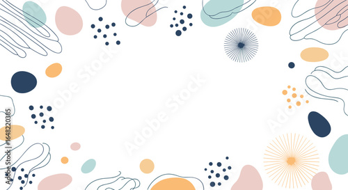 Abstract organic shapes and dots pattern border with white background