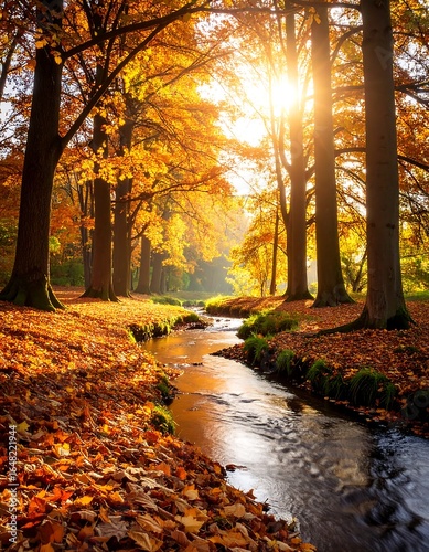 Autumnal forest stream scene
