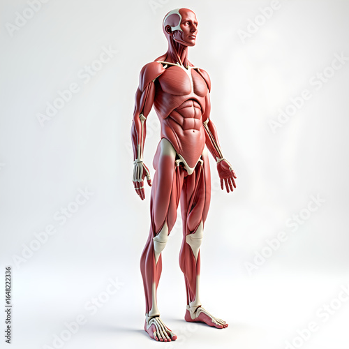 3D Human Anatomy Model on White — Detailed Muscular and Skeletal Systems with Cutaway View for Medical Education, Orthopedics, and Physiology Reference
