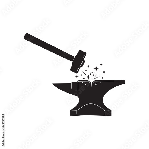Blacksmithing anvil hammer sparks vector illustration metalwork forging crafting