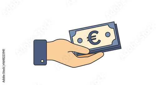 Get Euros now: Hand holding money offers financial freedom and European investment opportunities icon