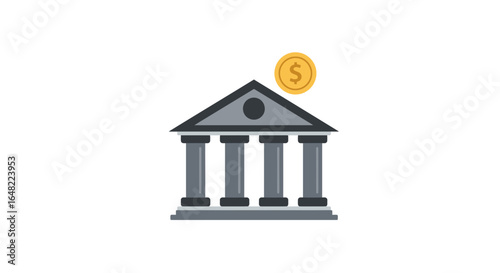 Modern bank building with dollar coin, a symbol of financial stability and investment growth