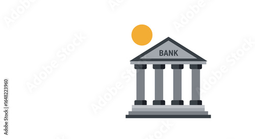 Simple yet modern bank building icon with sun, perfect for financial services marketing and business branding