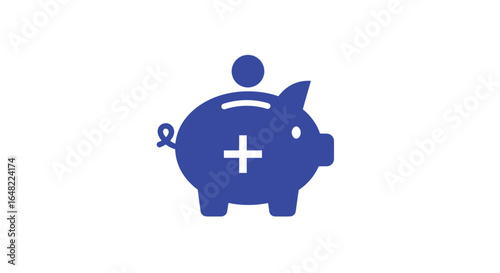 Modern piggy bank with plus sign promotes financial security and growth in healthcare savings concept