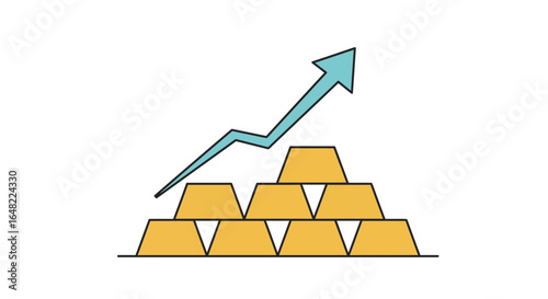 Gold bar pyramid with upward trending arrow showcases investment growth and financial success concepts