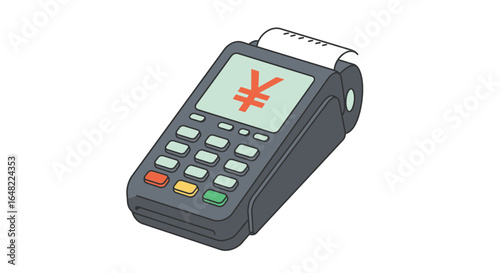 Convenient cashless payment terminal displaying yen symbol for digital transactions and modern finance