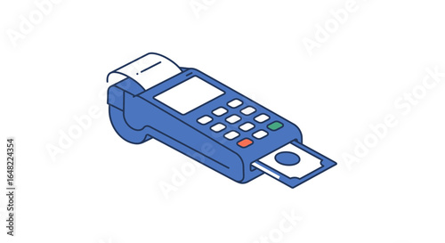 Modern isometric POS terminal ready for transactions, streamlining retail payments and business efficiency