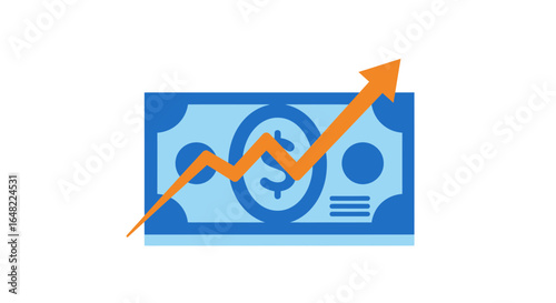 Financial growth concept with upward arrow over dollar bill showing positive trends and gains