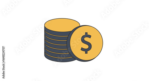 Stack of dollar coins representing savings, finance, and investment success with a modern look