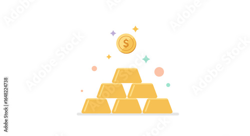 Wealth accumulation concept with gold bars and dollar coin, financial success illustration