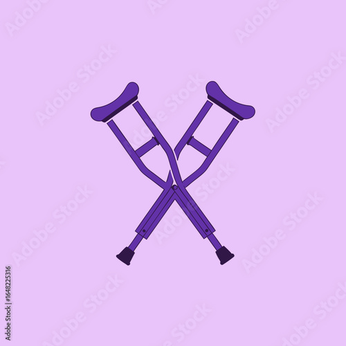 vector of a pair of purple medical crutches crossed, symbolizing support, recovery, and disability aid.