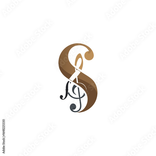 vector of a stylized letter S combined with treble and bass clef music notes, representing music, sound, artistry, and melody.