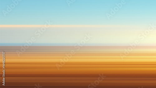 Minimalist landscape with fine horizontal lines in blue sky and golden field tones. Serene and balanced artwork perfect for stylish interior decor, wall prints, posters and peaceful design concepts